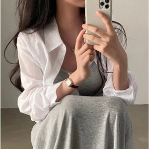 VILZSTUDIOS White Chiffon Sun Protection Cropped Shirt