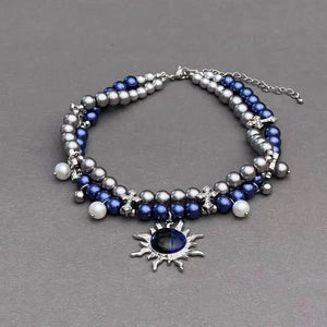 VILZSTUDIOS Blue Grey Vintage Gothic Pearl Necklace