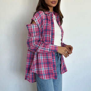 VILZSTUDIOS Plaid Casual Loose Shirt