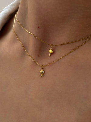 VILZSTUDIOS 18K Gold Plated Mushroom & Whale Pendant Necklace