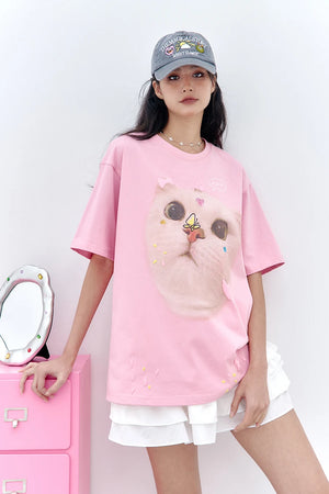 VILZSTUDIOS Cat Printed Casual T-Shirt