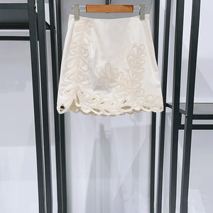 VILZSTUDIOS Chic Crochet Hollow Out Puff Sleeve Top and Mini Skirt Set
