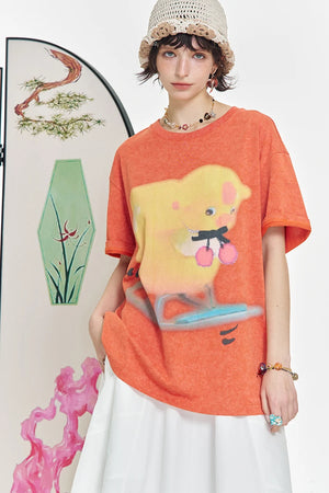 VILZSTUDIOS Printed Skating Duck Loose T-Shirt