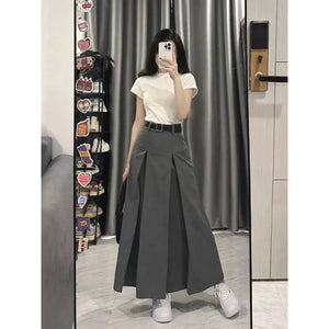 VILZSTUDIOS Petite High Waist A-Line Midi Skirt