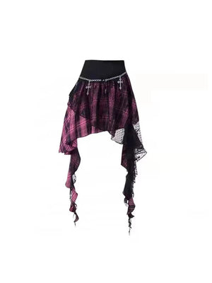 VILZSTUDIOS Vintage Red A-Line Lace Skirt
