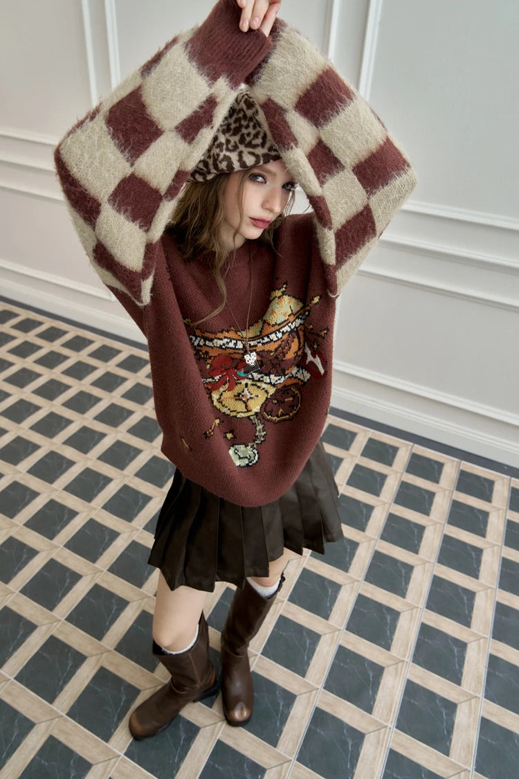 VILZSTUDIOS Retro Checkerboard Jacquard Sweater