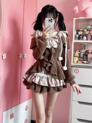 VILZSTUDIOS Sweet Lolita Bow Plaid Skirt