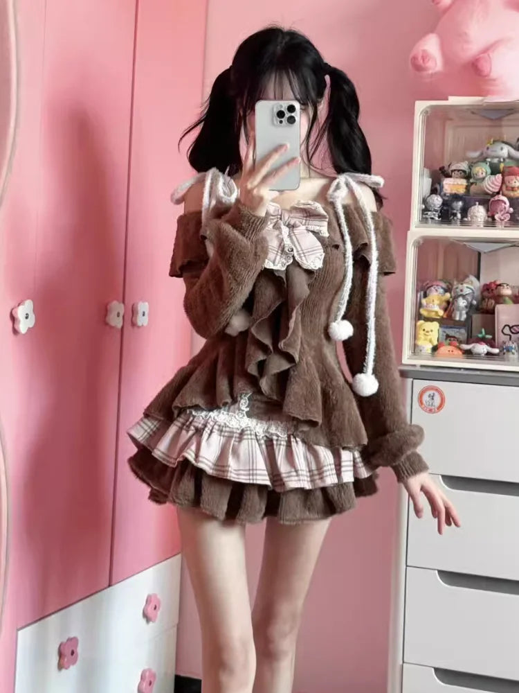 VILZSTUDIOS Sweet Lolita Bow Plaid Skirt
