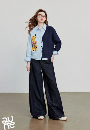 VILZSTUDIOS Colorful Dog Jacquard Knit Cardigan