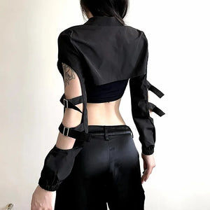 VILZSTUDIOS Cyberpunk Hollow Out Zipper Crop Top
