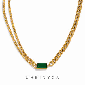 VILZSTUDIOS Classic Emerald Asymmetric Chain Necklace