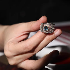 VILZSTUDIOS Blue Stone Geometric Honeycomb Ring