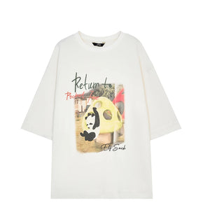 VILZSTUDIOS Panda Print Loose Short Sleeved T-Shirt