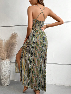 VILZSTUDIOS Boho Frill Trim Backless Split Dress