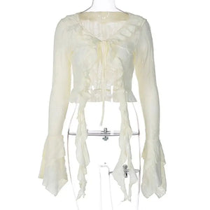 VILZSTUDIOS Fairycore Lace-Up Butterfly Sleeve Blouse