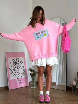 VILZSTUDIOS Casual Loose Fit Round Neck Sweater
