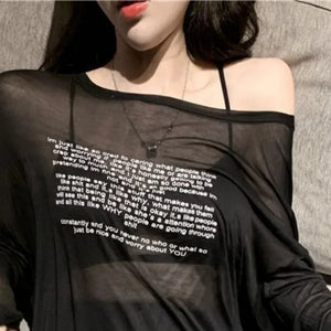 VILZSTUDIOS Stylish Letter Pattern Loose Long Sleeve Top