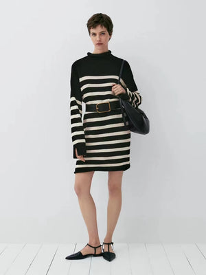 VILZSTUDIOS Slim Fit Striped Turtleneck Mini Dress