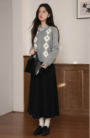 VILZSTUDIOS Grey Metallic Button Knitted Cardigan