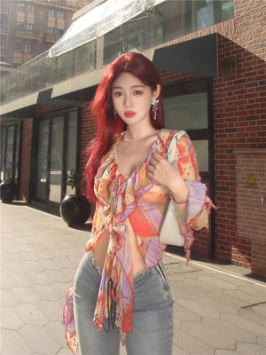 VILZSTUDIOS Fairycore Ruffled Tie Dye Crop Top
