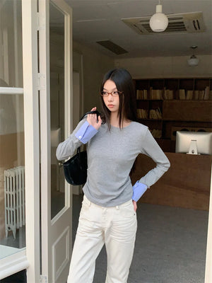 VILZSTUDIOS Stylish Grey Long Sleeve Shirring Top