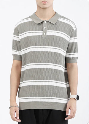 VILZSTUDIOS Striped Knit Short Sleeve T-Shirt