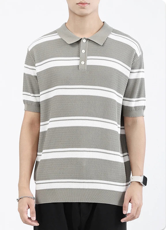 VILZSTUDIOS Striped Knit Short Sleeve T-Shirt