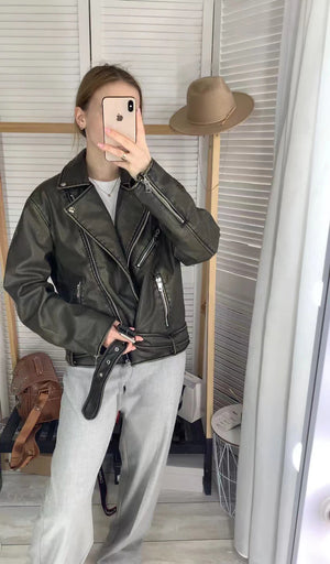 VILZSTUDIOS Vintage Washed PU Leather Jacket