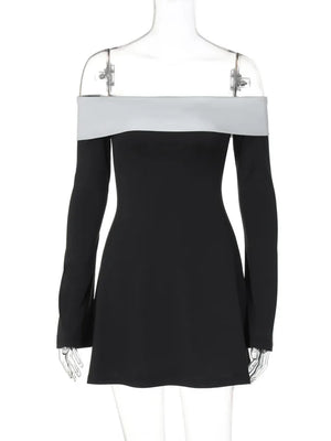 VILZSTUDIOS Elegant Patchwork Off-Shoulder Mini Dress Women