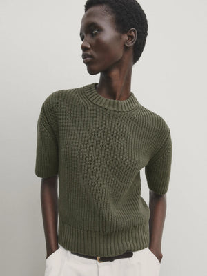 VILZSTUDIOS Reverse Stitch Knitted Short Sleeve Sweater