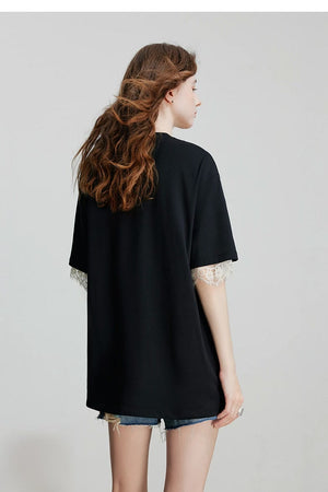 VILZSTUDIOS Stylish Short Lace Sleeve T-Shirt