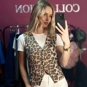 VILZSTUDIOS Leopard Print Cropped Vest