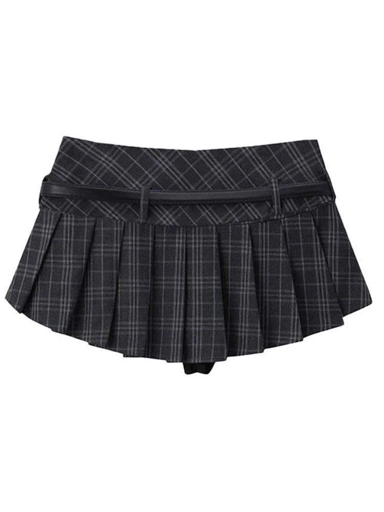 VILZSTUDIOS Retro Plaid Pleated A-Line Skirt