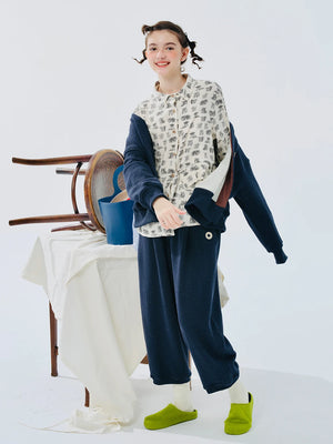 VILZSTUDIOS Lapel Cartoon Print Long Sleeve Shirt