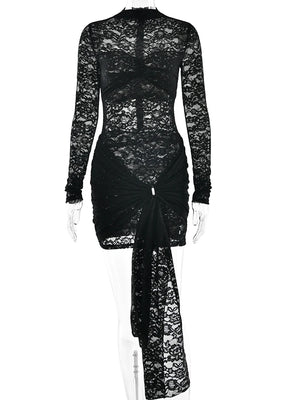 VILZSTUDIOS Sexy Lace Bandage Floral Winter Dress