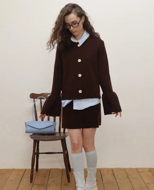 VILZSTUDIOS Cozy Flare Sleeve Knitted Cardigan