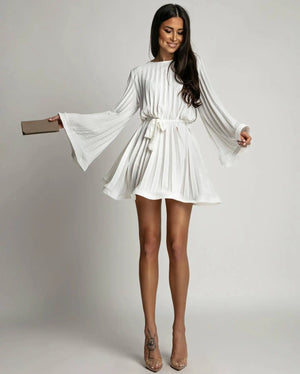 VILZSTUDIOS Elegant Lace-Up Flared Sleeve Mini Dress