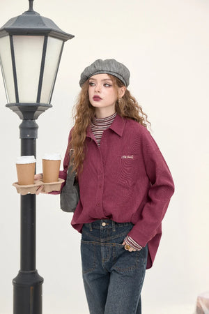 VILZSTUDIOS Velvet Red Embroidery Shirt