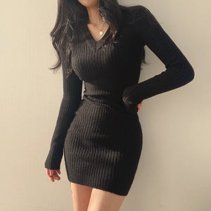 VILZSTUDIOS Elegant Basic Knitted Mini Dress