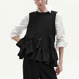VILZSTUDIOS Elegant Ruffle Cotton Sleeveless T-Shirt