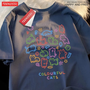 VILZSTUDIOS Colorful Cats Cotton T-shirt