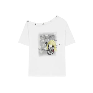 VILZSTUDIOS Cool Printed Off Shoulder Sleeve T-Shirt