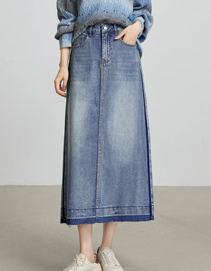 VILZSTUDIOS Contrasting Color Open Back Denim Skirt