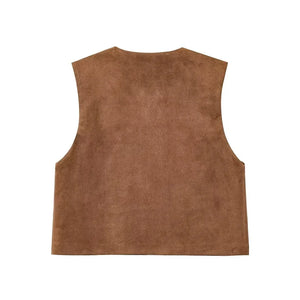VILZSTUDIOS Stylish Embroidered Faux Suede Vest