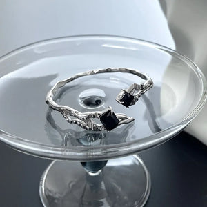 VILZSTUDIOS Geometric Black Square Irregular Silver Bracelet