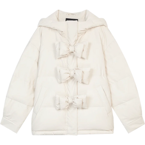 VILZSTUDIOS Stylish Bow Button Hooded Jacket