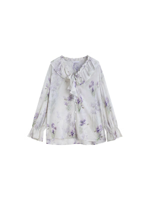 VILZSTUDIOS Elegant Wisteria Floral V-Neck Blouse