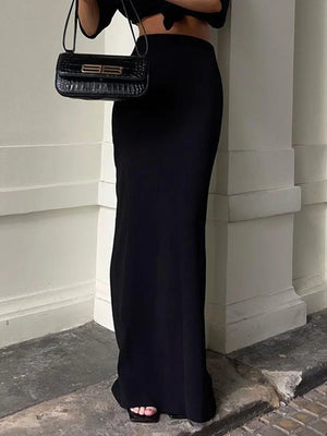 VILZSTUDIOS Chic Black High Waist Maxi Skirt