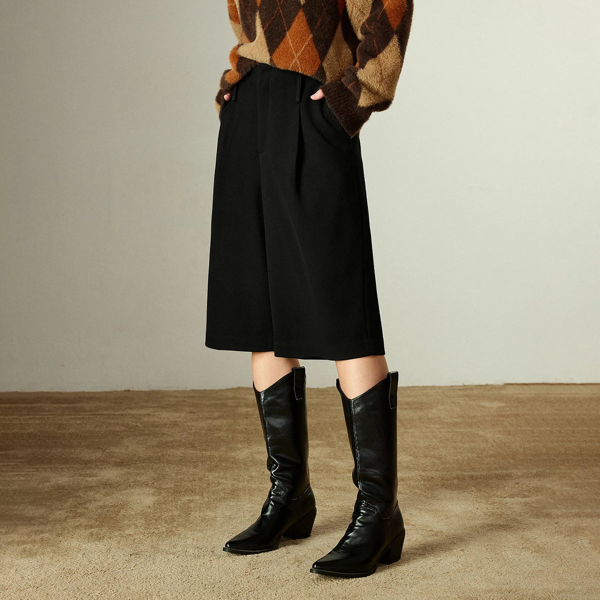 VILZSTUDIOS Warm Pleated Wide Leg Capris Shorts