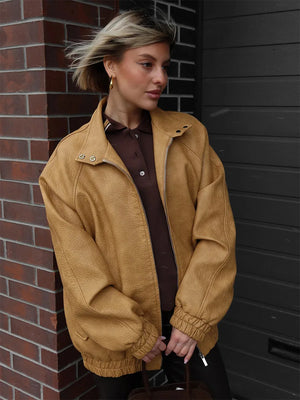 VILZSTUDIOS Stylish Loose Leather Jacket